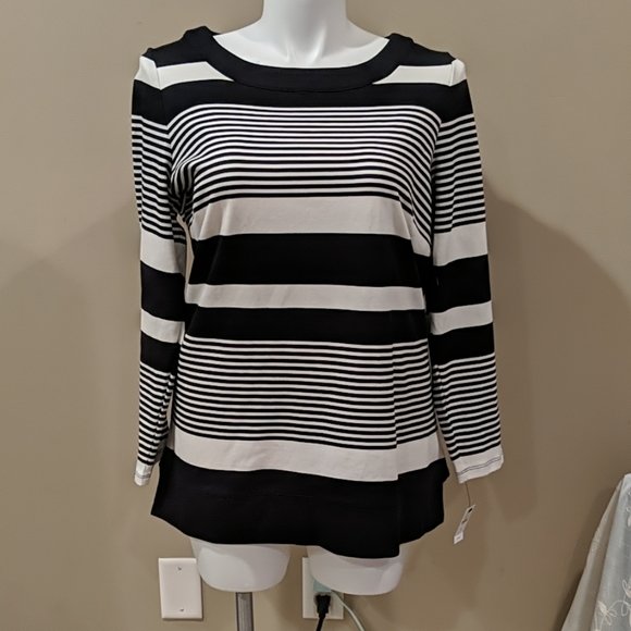Talbots Tops - NWT Talbots White/Black Striped Long Sleeve Shirt